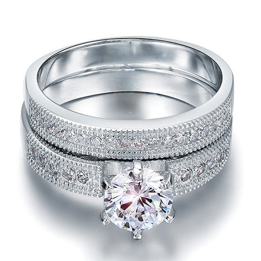 1.25 CT. Round Simulated Diamond Milgrain Bridal Set in Sterling Silver