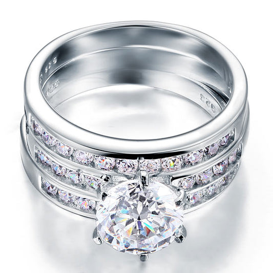 Parure de mariage 3 pièces en argent sterling avec diamants synthétiques de 2 carats