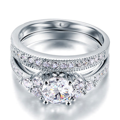 1 CT. Round Simulated Diamond Milgrain Bridal Set in Sterling Silver