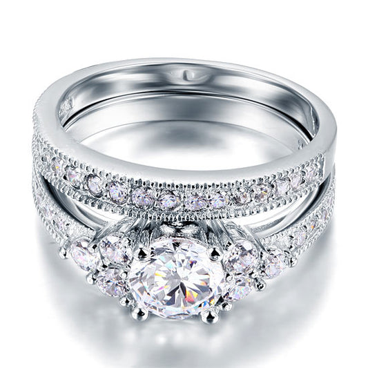 1 CT. Round Simulated Diamond Milgrain Bridal Set in Sterling Silver