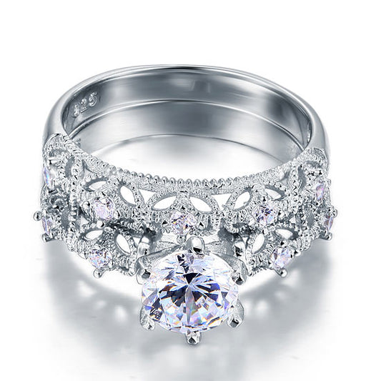 1.25 CT. Vintage Style Simulated Diamond Bridal Set in Sterling Silver