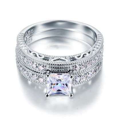 1 CT. Princess Cut Simulated Diamond Milgrain Bridal Set in Sterling Silver