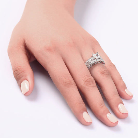 1 CT. Princess Cut Simulated Diamond Milgrain Bridal Set in Sterling Silver