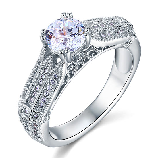 1 CT. Round Simulated Diamond Vintage Style Ring in Sterling Silver