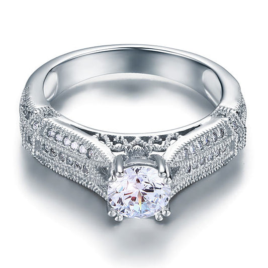 1 CT. Round Simulated Diamond Vintage Style Ring in Sterling Silver