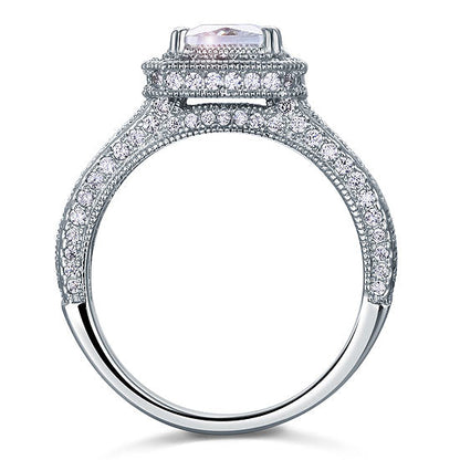 1.5 CT. Princess Cut Simulated Diamond Halo Double Shank Vintage Ring in Sterling Silver