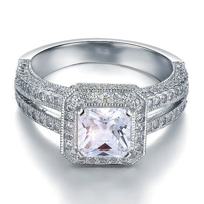 1.5 CT. Princess Cut Simulated Diamond Halo Double Shank Vintage Ring in Sterling Silver