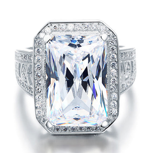 Bague halo en argent sterling avec diamants synthétiques taille princesse rectangulaire de 8,5 carats