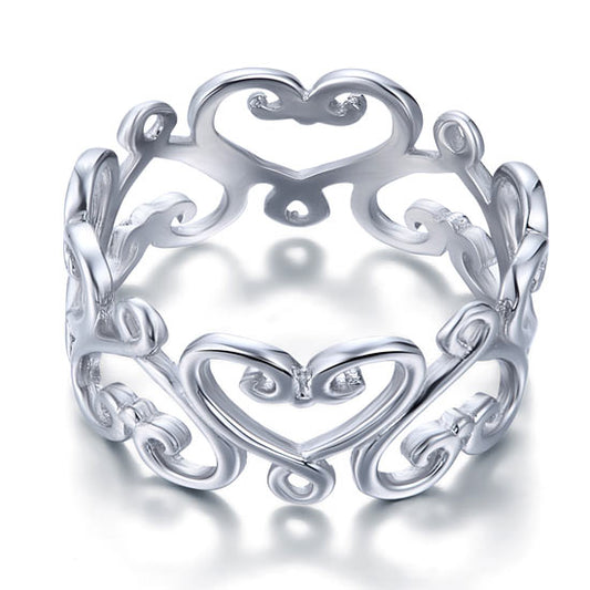 Anillo de eternidad con filigrana de corazón en plata de ley