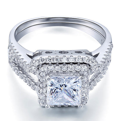 1.5 CT. Princess Cut Halo Simulated Diamond Bridal Set in Sterling Silver