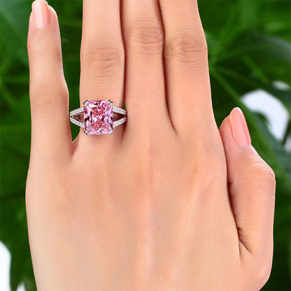Bague en argent sterling avec diamant rose taille radiant simulé de 6 carats