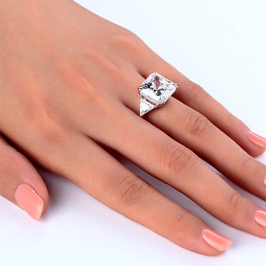 Bague trois diamants taille princesse en argent sterling, 8 carats, sertie de diamants synthétiques