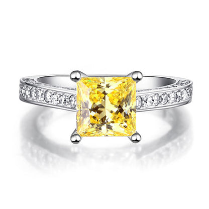 1.5 CT. Princess Cut Yellow Simulated Diamond Engagement Ring in Sterling Silver
