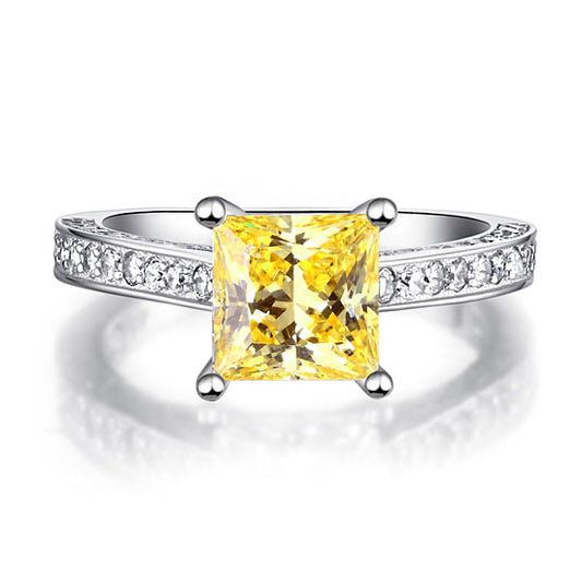 1.5 CT. Princess Cut Yellow Simulated Diamond Engagement Ring in Sterling Silver