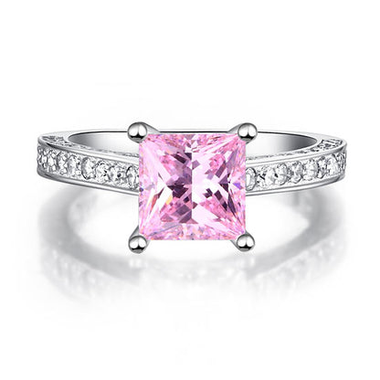 1.5 CT. Princess Cut Pink Simulated Diamond Engagement Ring in Sterling Silver
