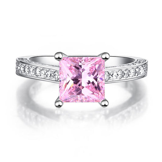 1.5 CT. Princess Cut Pink Simulated Diamond Engagement Ring in Sterling Silver