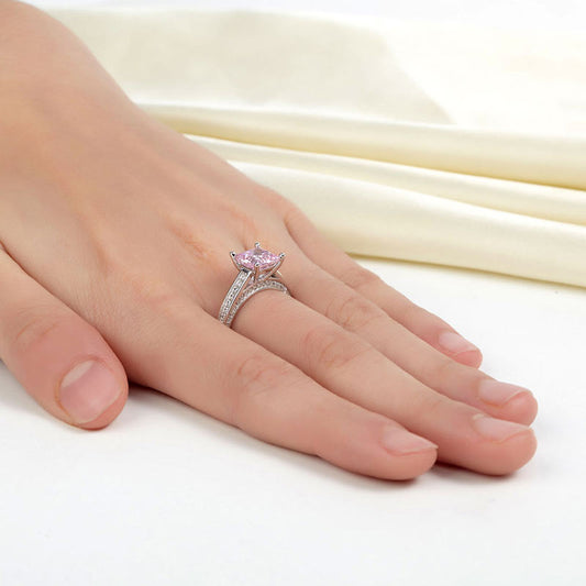 1.5 CT. Princess Cut Pink Simulated Diamond Engagement Ring in Sterling Silver