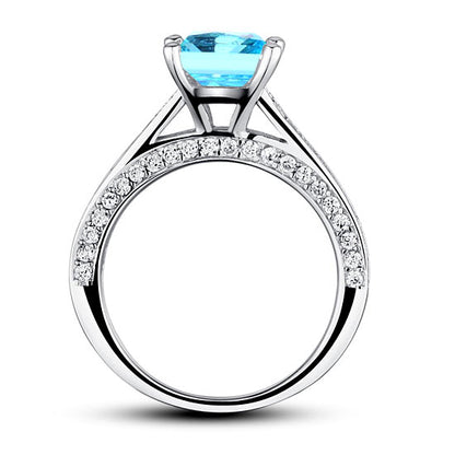 1.5 CT. Princess Cut Aqua Blue Simulated Diamond Engagement Ring in Sterling Silver