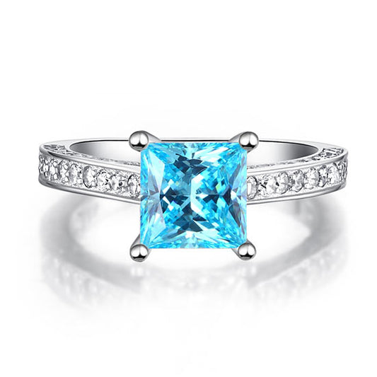 1.5 CT. Princess Cut Aqua Blue Simulated Diamond Engagement Ring in Sterling Silver
