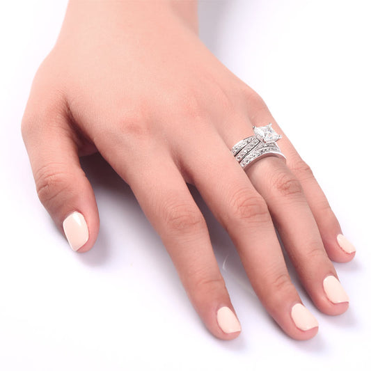 1.5 CT. Princess Cut Simulated Diamond 3-Piece Bridal Set in Sterling Silver