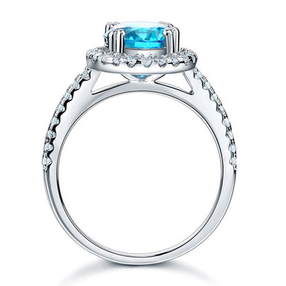2 CT. Round Aqua Blue Simulated Diamond Halo Ring in Sterling Silver