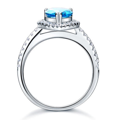2 CT. Pear Cut Aqua Blue Simulated Diamond Halo Ring in Sterling Silver