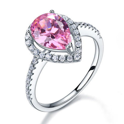 2 CT. Pear Cut Pink Simulated Diamond Halo Ring in Sterling Silver