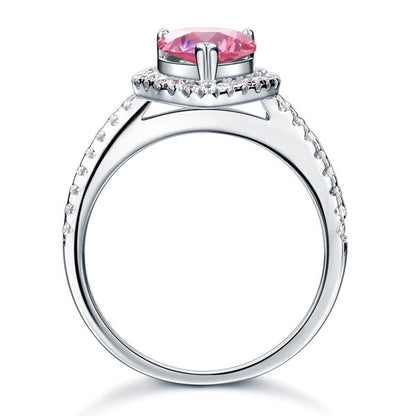 2 CT. Pear Cut Pink Simulated Diamond Halo Ring in Sterling Silver