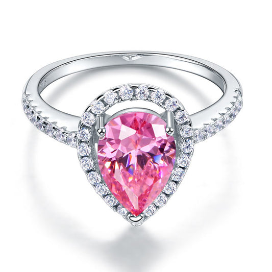 2 CT. Pear Cut Pink Simulated Diamond Halo Ring in Sterling Silver