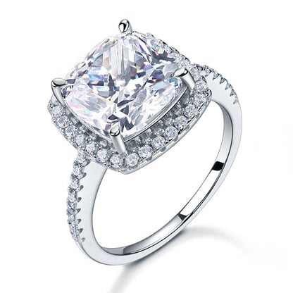 Bague halo en argent sterling avec diamants synthétiques taille coussin de 5 carats