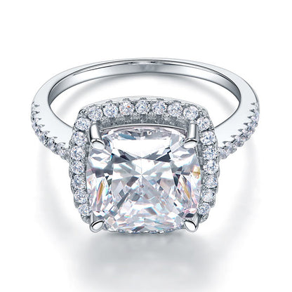 Bague halo en argent sterling avec diamants synthétiques taille coussin de 5 carats