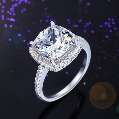 Bague halo en argent sterling avec diamants synthétiques taille coussin de 5 carats