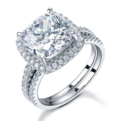 Parure de mariage en argent sterling avec diamants synthétiques taille coussin de 5 carats
