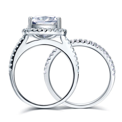Parure de mariage en argent sterling avec diamants synthétiques taille coussin de 5 carats