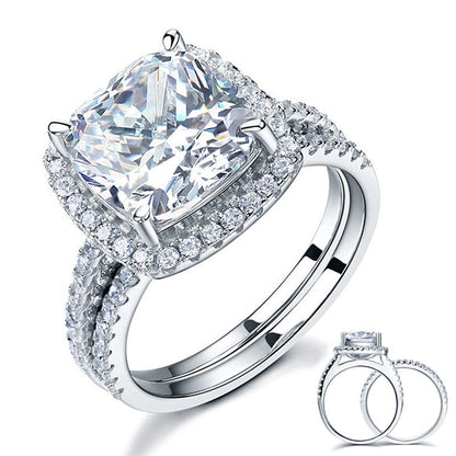 Parure de mariage en argent sterling avec diamants synthétiques taille coussin de 5 carats