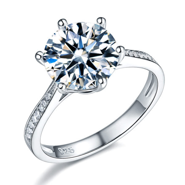 Anillo de diamantes redondos simulados de 3 quilates en plata de ley
