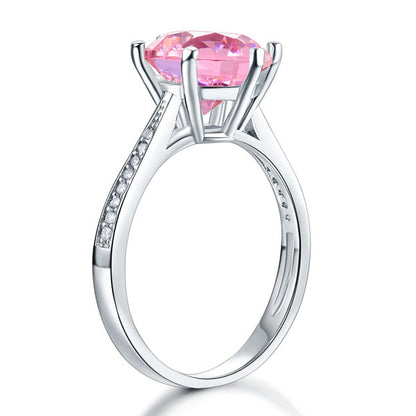 Bague en argent sterling avec diamant synthétique rose rond de 3 carats