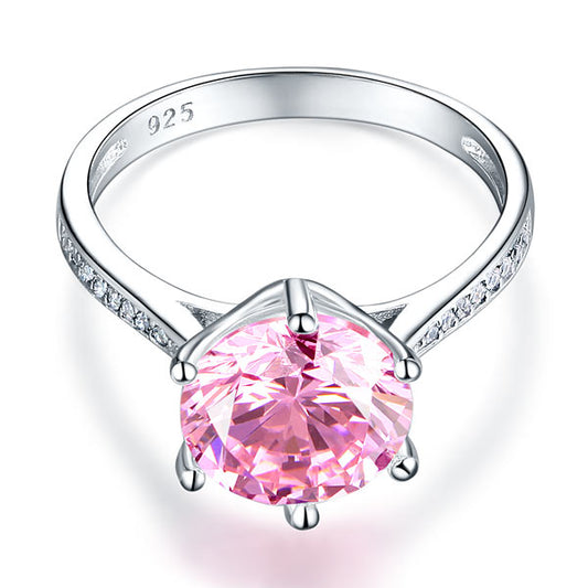 Anillo de plata de ley con diamante simulado rosa redondo de 3 quilates