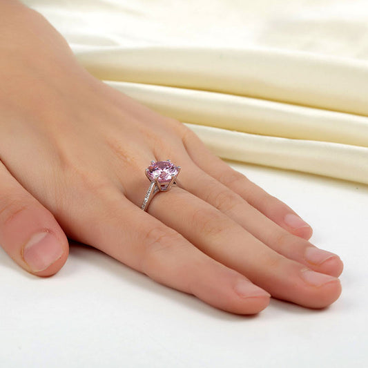 Anillo de plata de ley con diamante simulado rosa redondo de 3 quilates
