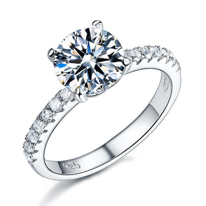 Bague en argent sterling avec diamants synthétiques ronds de 2 carats