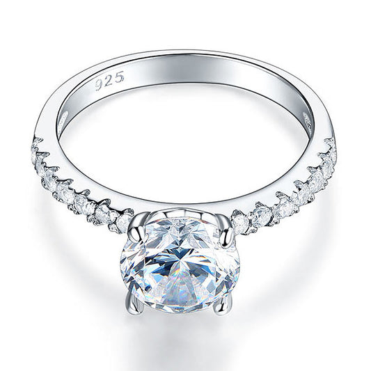 Bague en argent sterling avec diamants synthétiques ronds de 2 carats