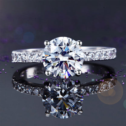 Bague en argent sterling avec diamants synthétiques ronds de 2 carats
