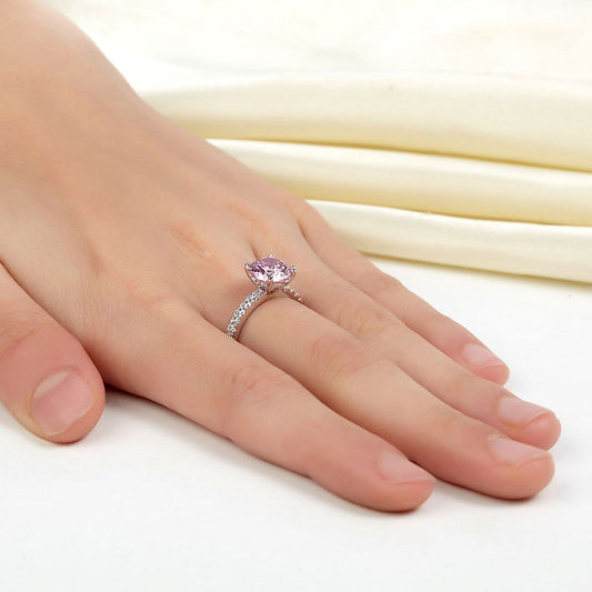 Bague en argent sterling avec diamant synthétique rose rond de 2 carats