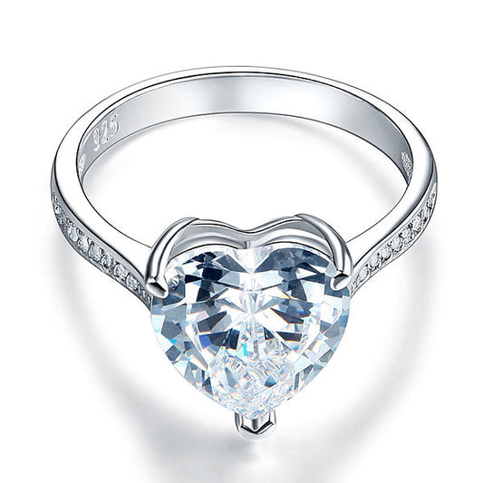 Anillo de plata de ley con diamante simulado de corte de corazón de 3,5 quilates