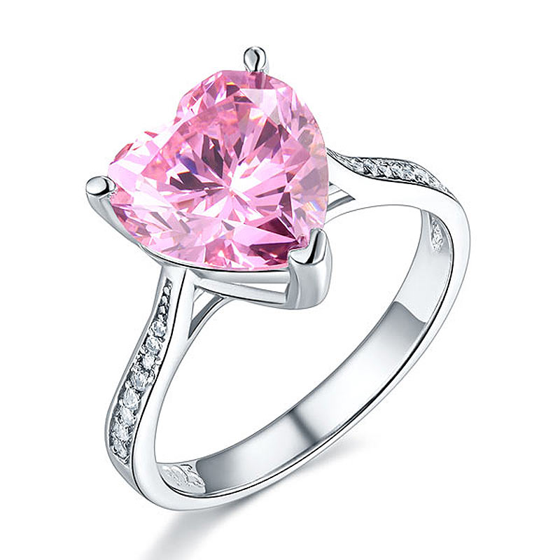 Bague en argent sterling avec diamant synthétique rose taille cœur de 3,5 carats