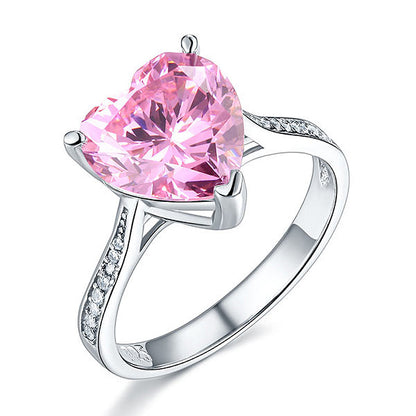 Bague en argent sterling avec diamant synthétique rose taille cœur de 3,5 carats