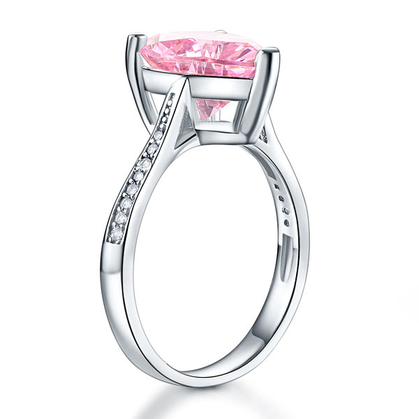 Bague en argent sterling avec diamant synthétique rose taille cœur de 3,5 carats