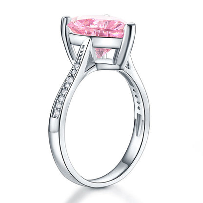 Bague en argent sterling avec diamant synthétique rose taille cœur de 3,5 carats