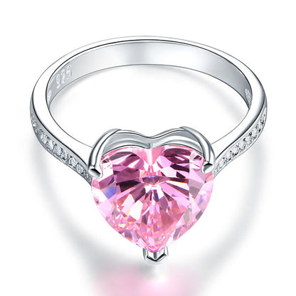 Bague en argent sterling avec diamant synthétique rose taille cœur de 3,5 carats