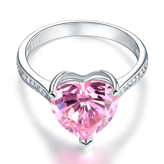 Bague en argent sterling avec diamant synthétique rose taille cœur de 3,5 carats